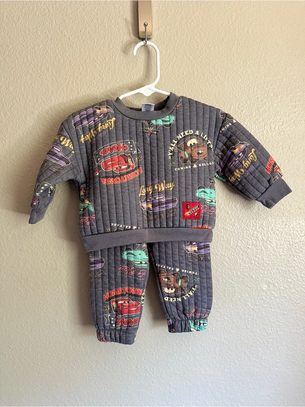 Disney Baby x Cars size 12 months quilted matching sweat set